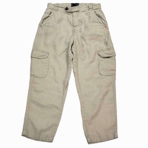Rachel Roy Linen Cargo Pants Small Lagenlook Cropped Capri Women's Beige - Picture 1 of 8